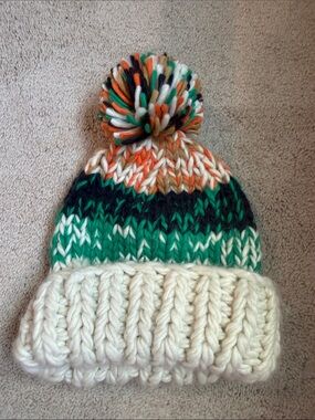 Free People Pom-Pom Knit Beanie - Multicolor Stripe & Cream